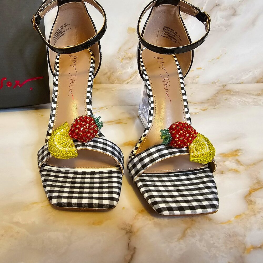 Betsey Johnson Harlen Fruit Vinyl Two-Piece Wedge Sandals, Size 8 – NWOT